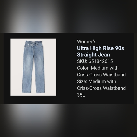 Abercrombie Ultra High Rise 90s Straight Jeans w/Crisscross - Size 35/ 20 LONG - Picture 4 of 6